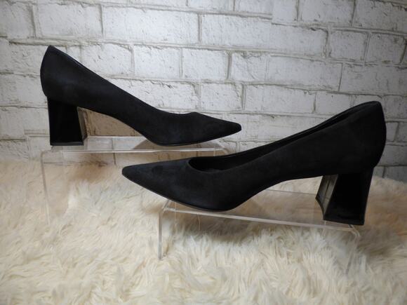 Agl Shoes - AGL Italy Black Suede Leather Tracy Block Heel Pumps 10 NEW